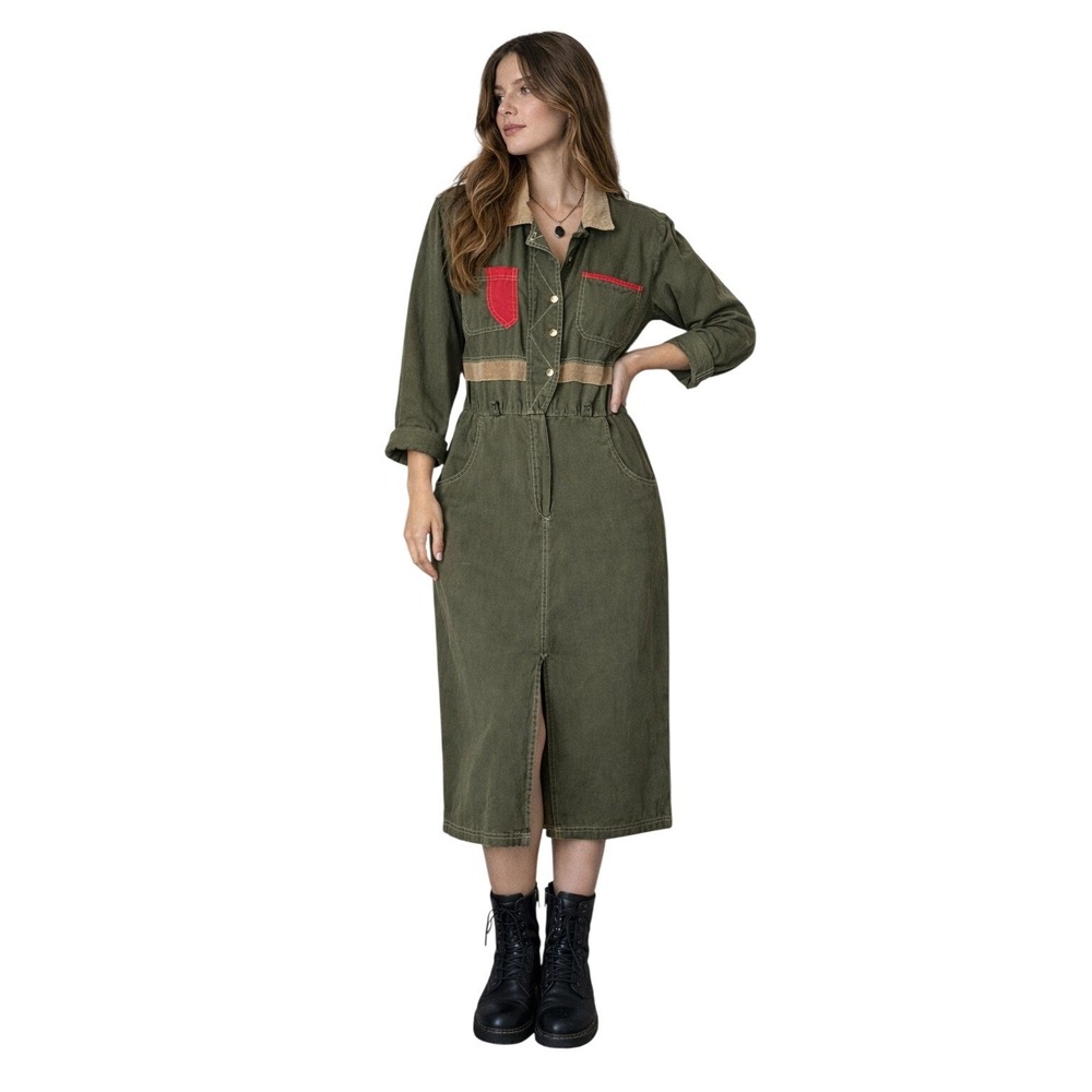 NINA PICCALINO Vintage‎ Utility Jumper Dress Skirt Green Workwear Size 8